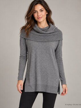 Caslon Grey Wide Neck Cowl Tunic Sweater XS